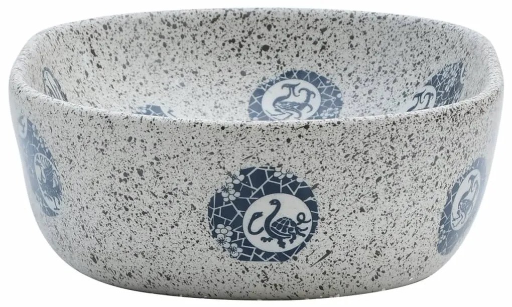 Lavatório de bancada oval 47x33x13 cm cerâmica cinza e azul