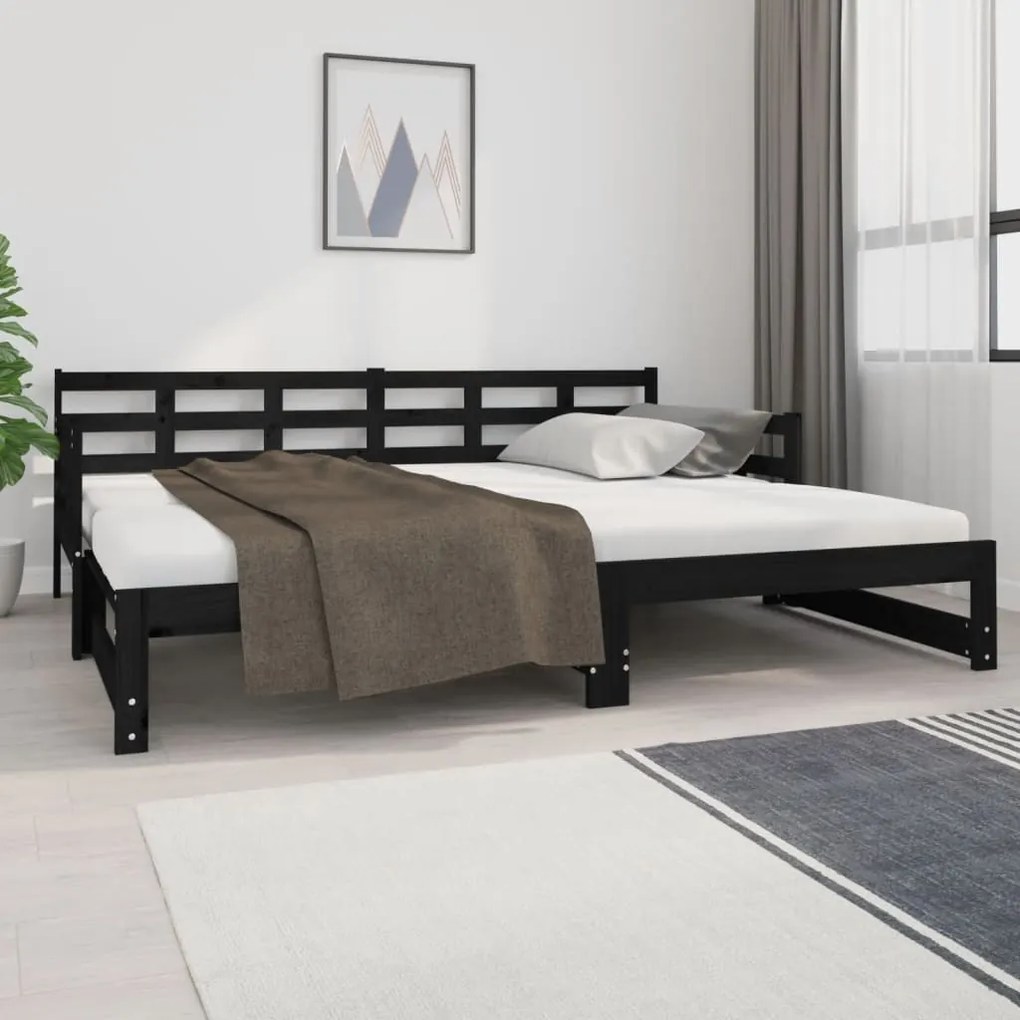 Estrutura sofá-cama de puxar 2x(90x200) cm pinho maciço preto