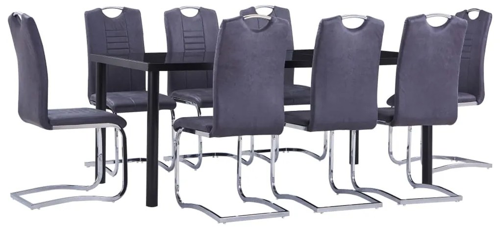 vidaXL 9 pcs conjunto de jantar camurça artificial cinzento