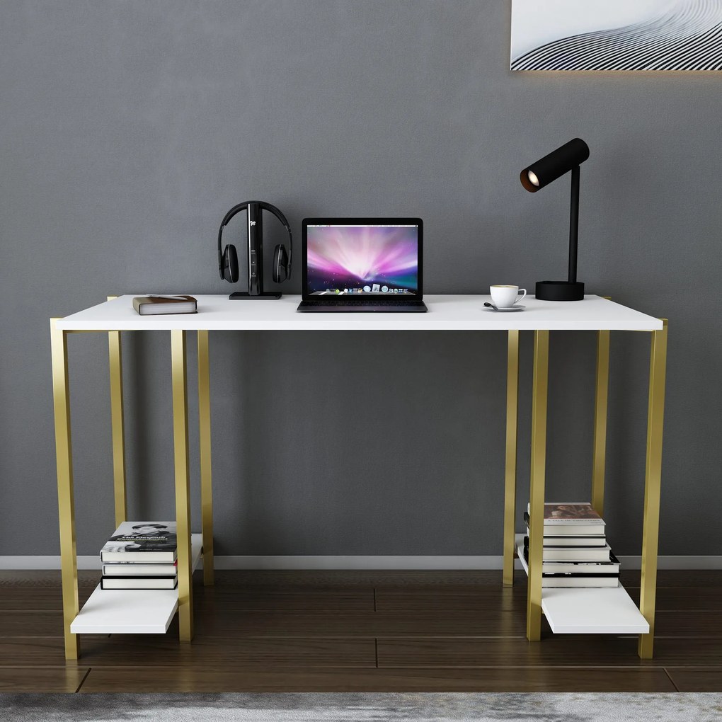Secretária Academy – Branco Dourado – 125,2 x 60 x 73,8 cm