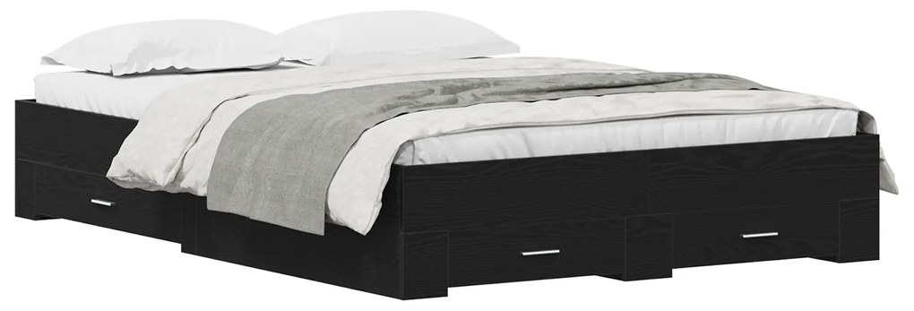 Estrutura de Cama com Gavetas Carvalho Preto Madeira engenheirada