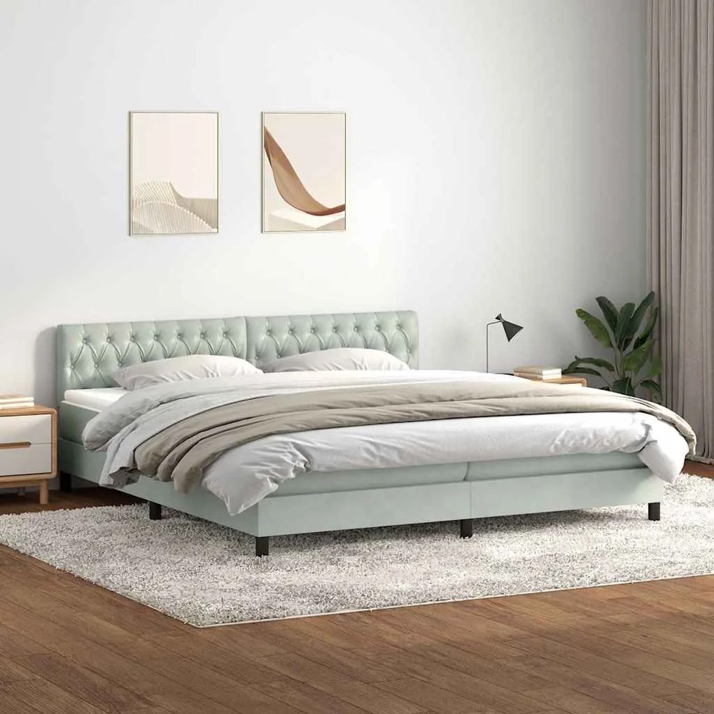 vidaXL Cama box spring c/ colchão e LED 200x220 cm veludo cinzento-claro