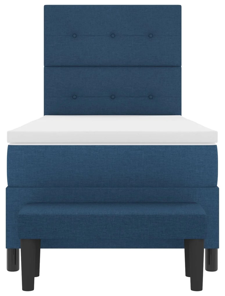 Cama Box Spring com Colchão e Banco Azul 90x200 cm Tecido