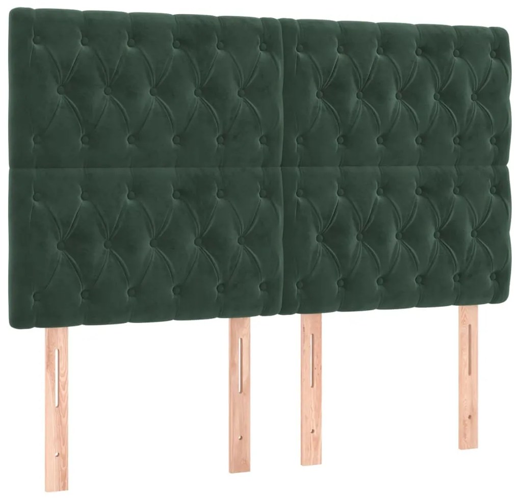 Cabeceira de cama c/ LED veludo 144x7x118/128 cm verde-escuro