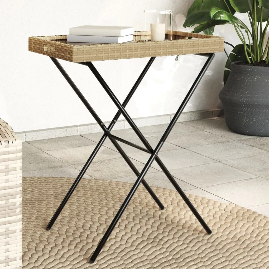 vidaXL Mesa bandeja dobrável 65x40x75 cm vime PE bege