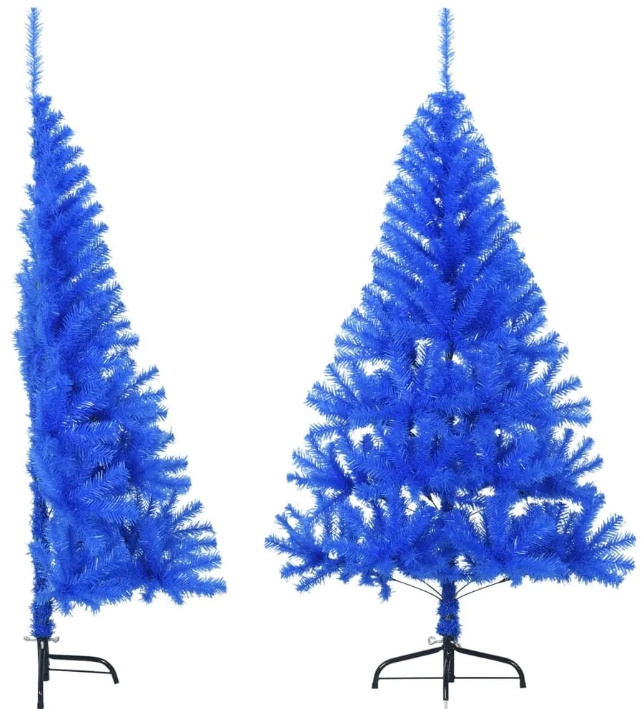 Meia árvore de Natal artificial com suporte 150 cm PVC azul