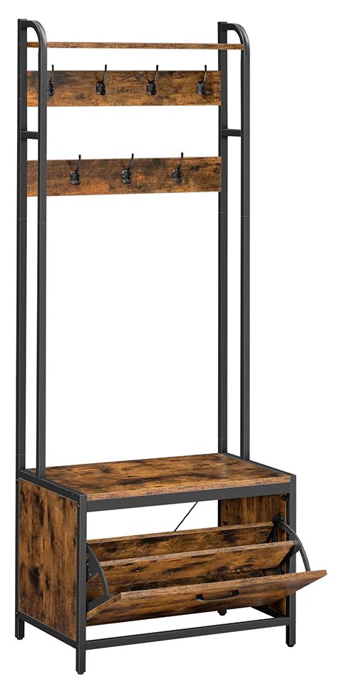Bengaleiro Hall entrada com sapateira 40 x 65 x 170 cm Castanho vintage-preto
