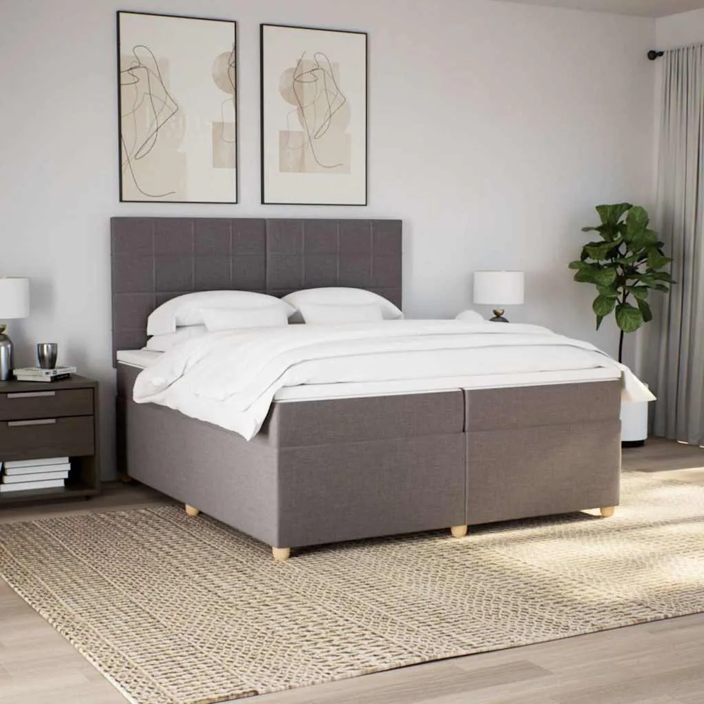 Cama com molas/colchão 200x200 cm tecido castanho-acinzentado