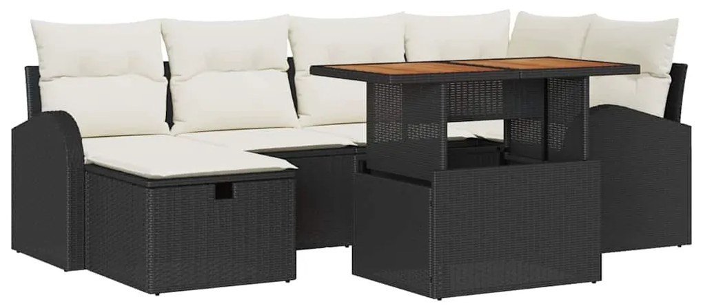 Conjunto de Sofá de Jardim 7 Peças com Almofadas em Rattan Sintético P