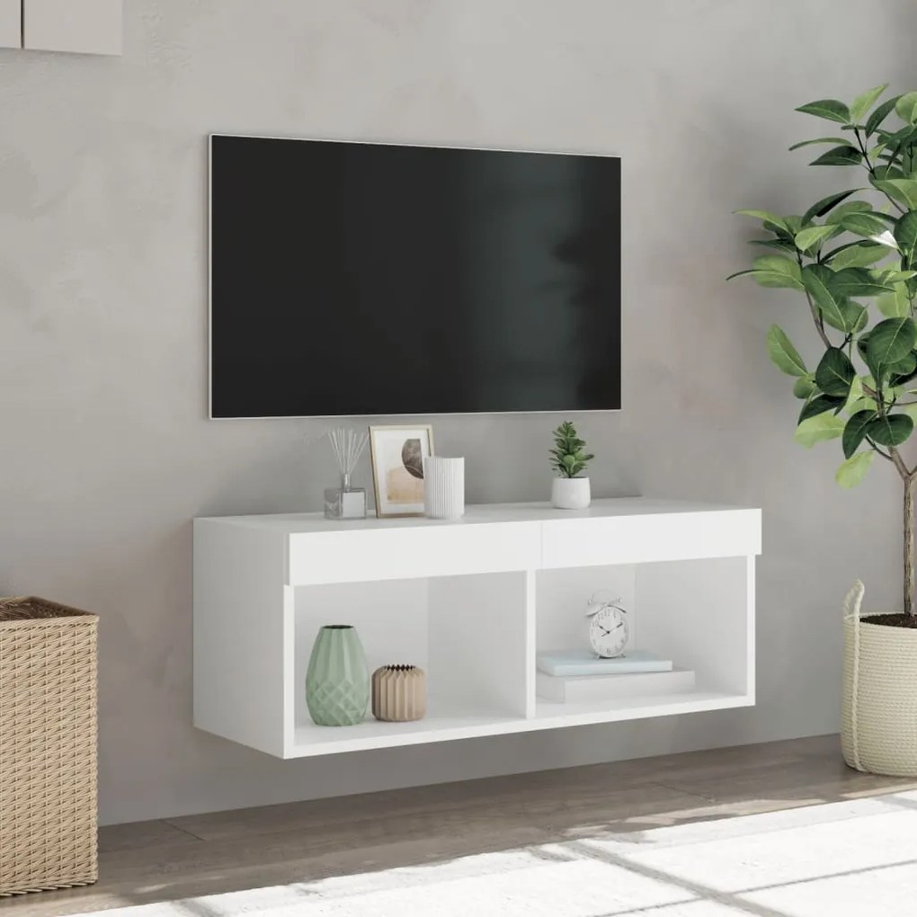 Móvel de TV com luzes LED 80x30x30 cm branco