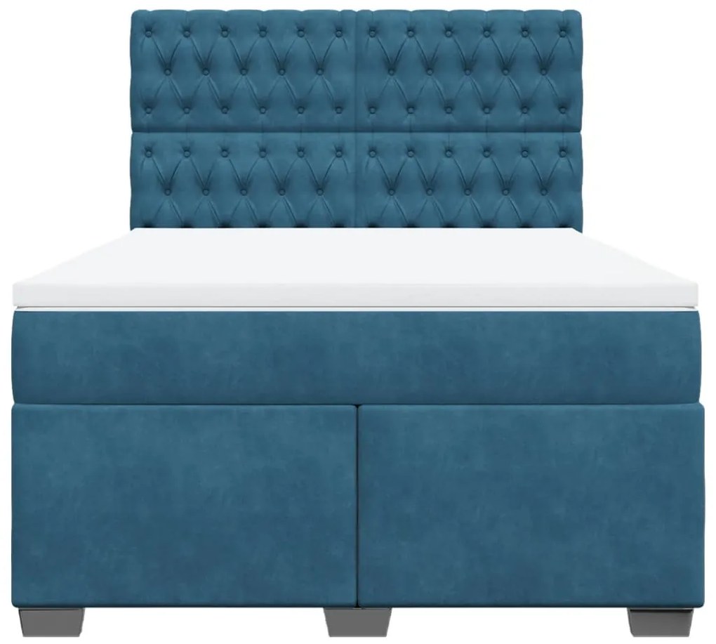 Cama com molas/colchão 160x200 cm veludo azul