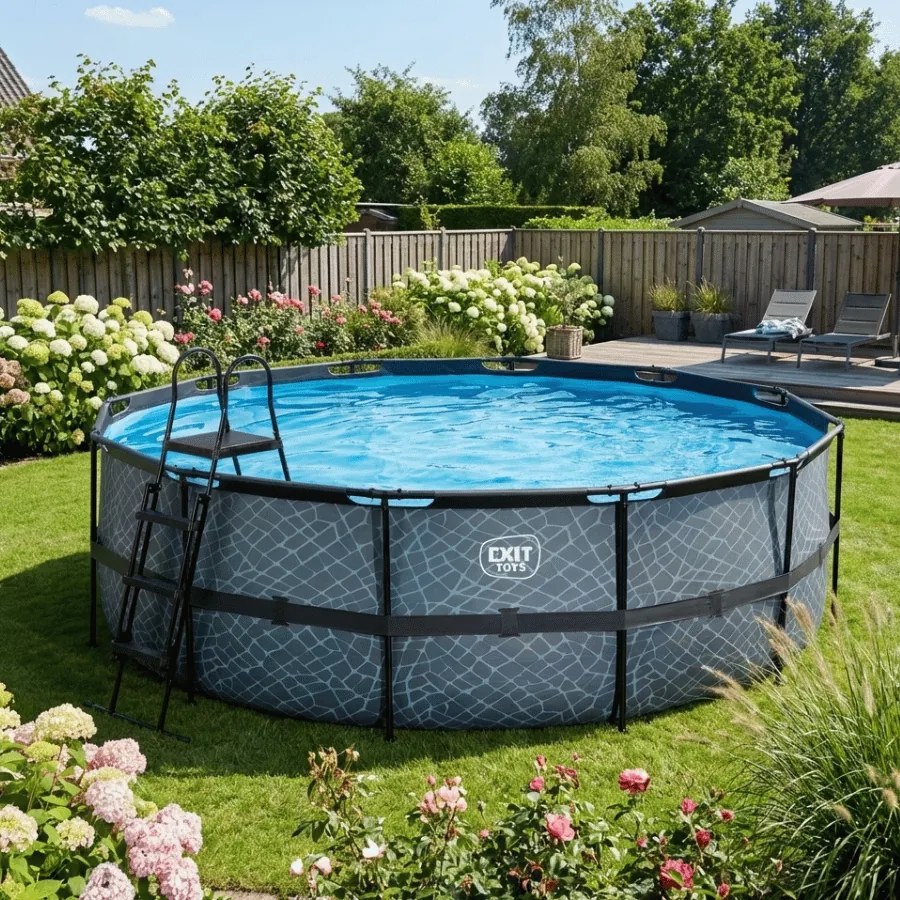 Piscina redonda Stone ø427x122cm com bomba de filtragem -Cinzenta
