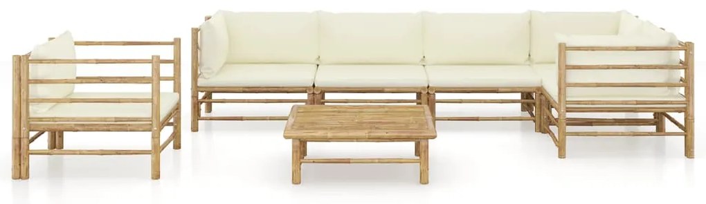 7 pcs conj. lounge p/ jardim em bambu c/ almofadões branco nata