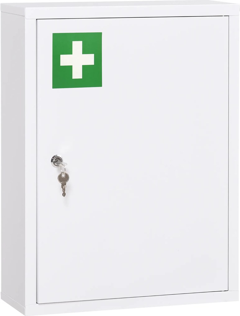 Armário de Parede para Medicamentos de Aço com 3 Prateleiras e 2 Chaves para Casa de Banho 40x15x53,5 cm Branco