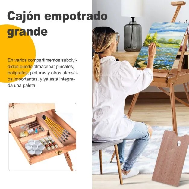 Cavalete de madeira de faia Dobrável e portátil Altura ajustável com Estante Gaveta Estante de chão para artistas para telas