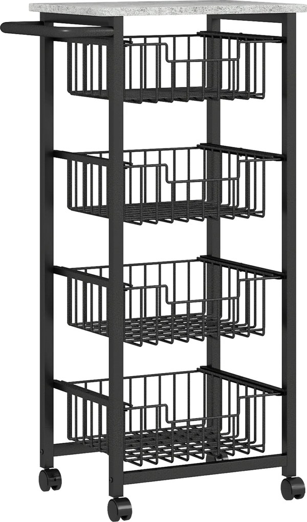 HOMCOM Fruteira para Cozinha Carrinho de Cozinha com 4 Cestas e Estrutura de Aço 49,5x31x91 cm Cinza Claro | Aosom Portugal