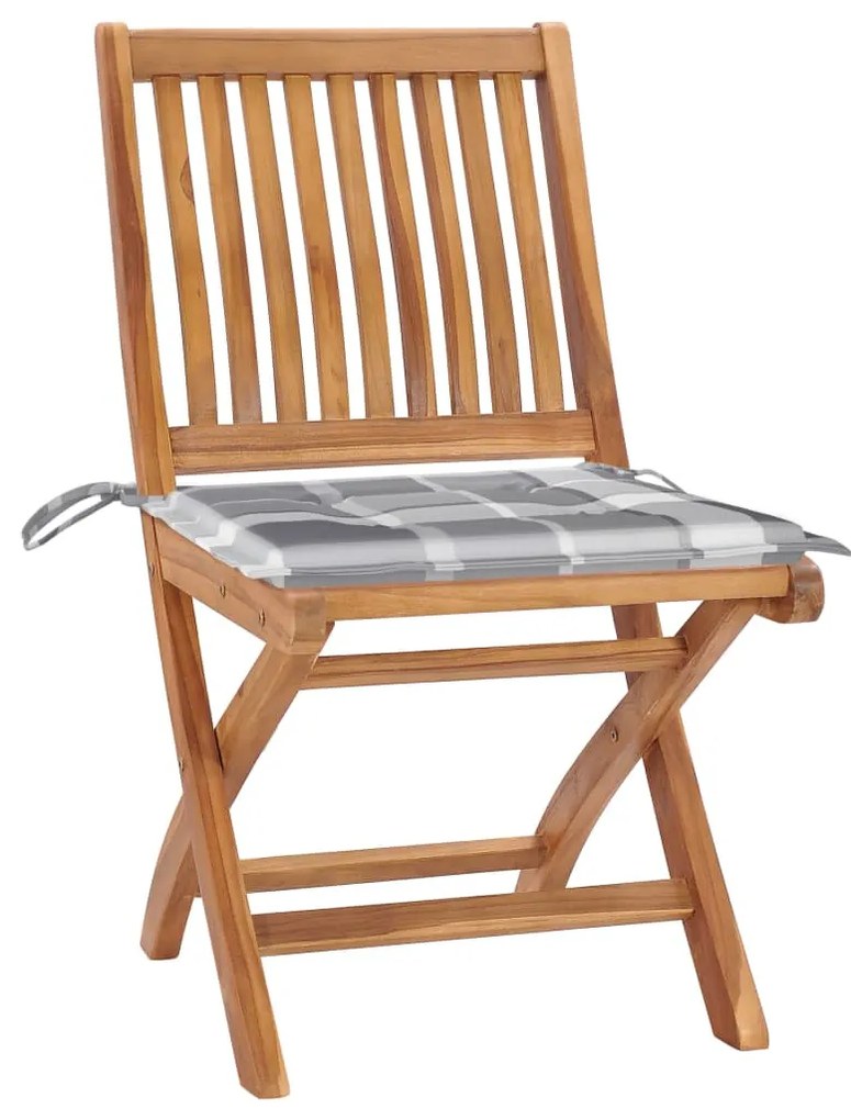 Cadeiras jardim c/ almofadões xadrez cinzento 2 pcs teca maciça