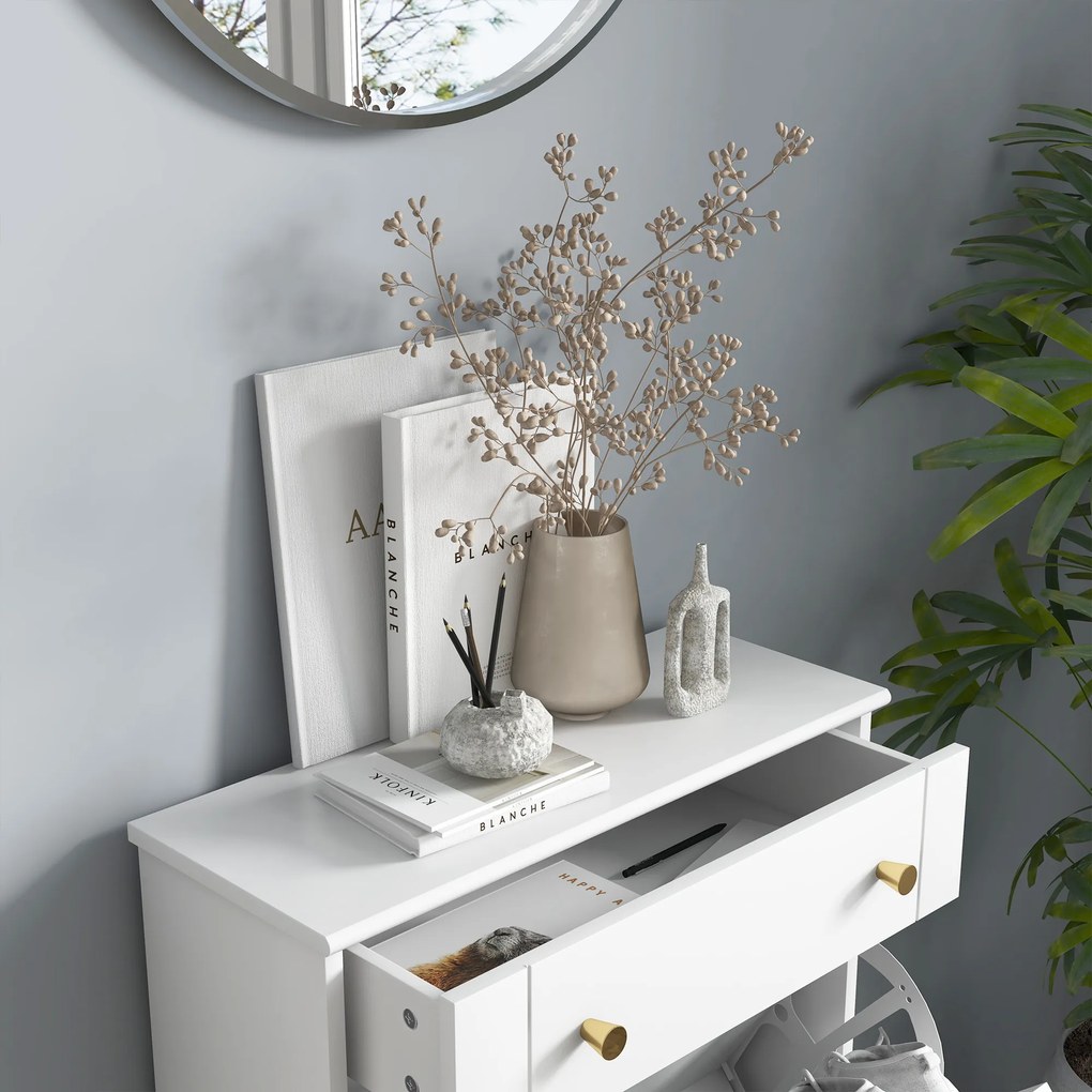 HOMCOM Sapateira Branca Móvel Sapateira Estreita com 2 Portas e 1 Gaveta para 8 Pares de Sapatos para Entrada Corredor 60x23,5x98,5 cm Branco