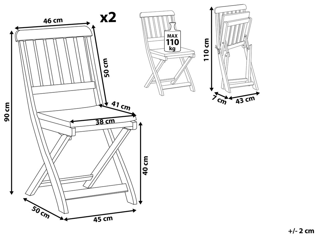 Conjunto de 2 cadeiras de jardim em madeira de acácia CENTO Beliani