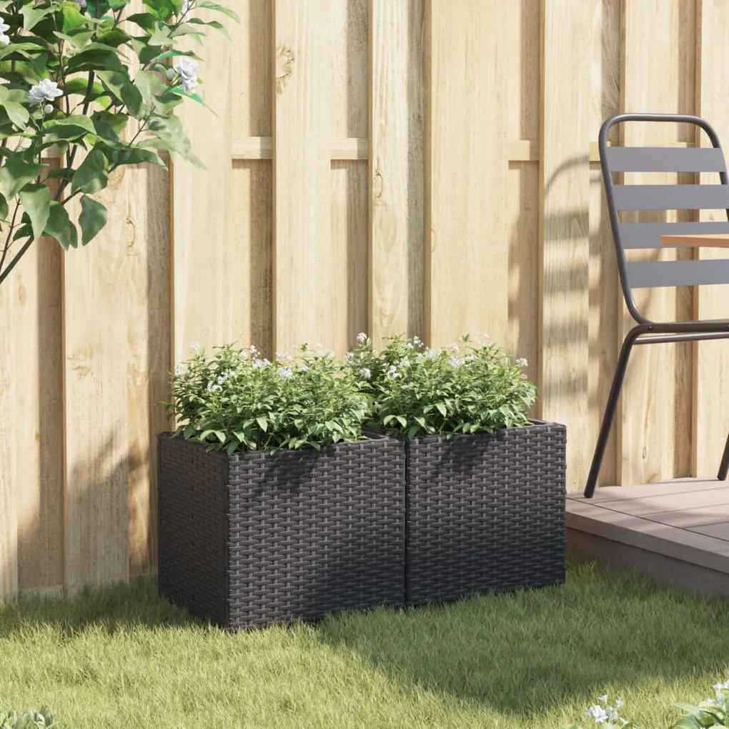 Vaso/floreira de jardim 2 pcs 36x30x32 cm vime PE preto