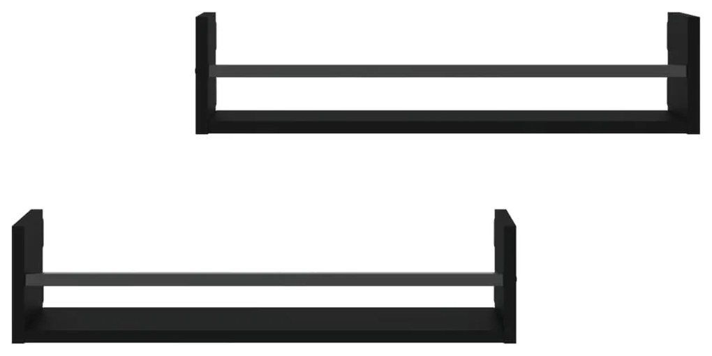 Prateleiras de parede com barras 2 pcs 60x16x14 cm preto