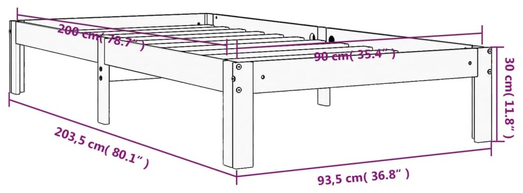 Cama sem colchão 90x200 cm pinho maciço castanho-mel