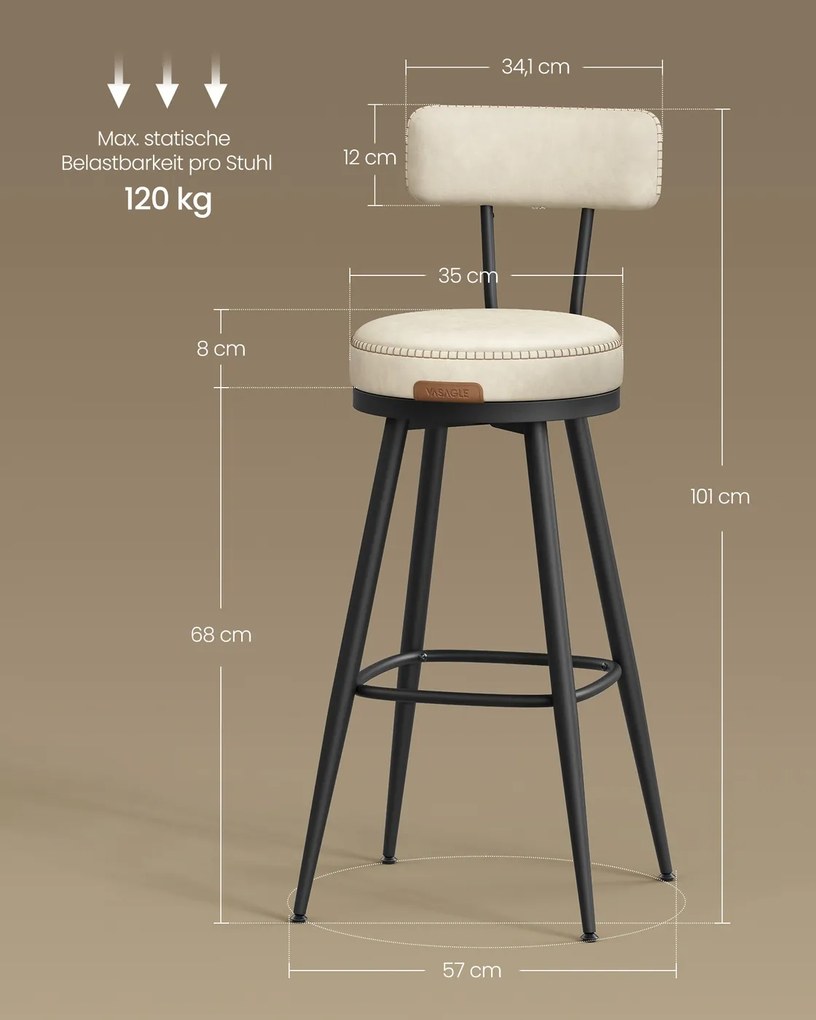 Conjunto de 2 bancos de bar em couro sintético 57 x 57 x 101 cm Coleção EKHO  branco creme