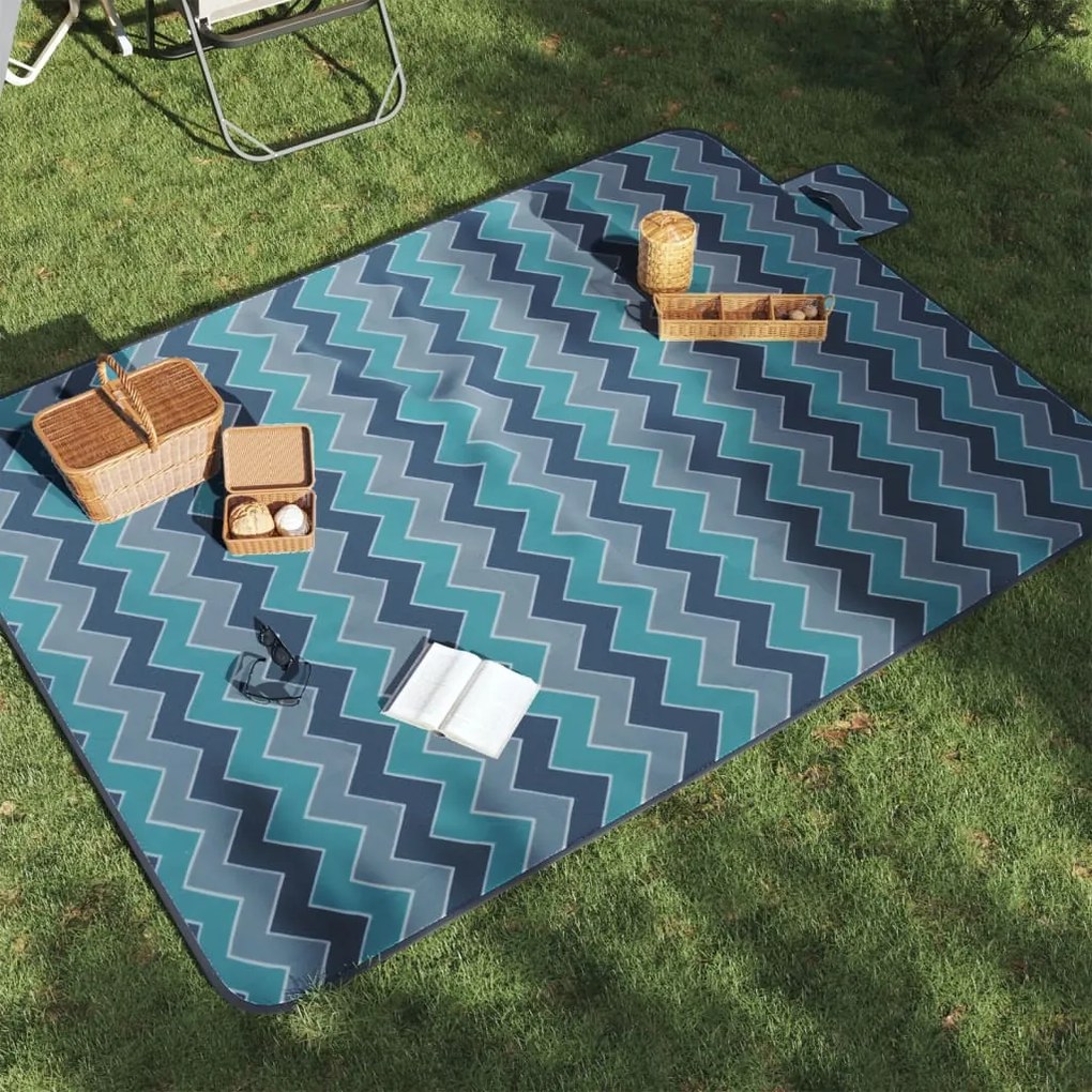 vidaXL Manta de piquenique dobrável 200x150 cm veludo ondas azuis
