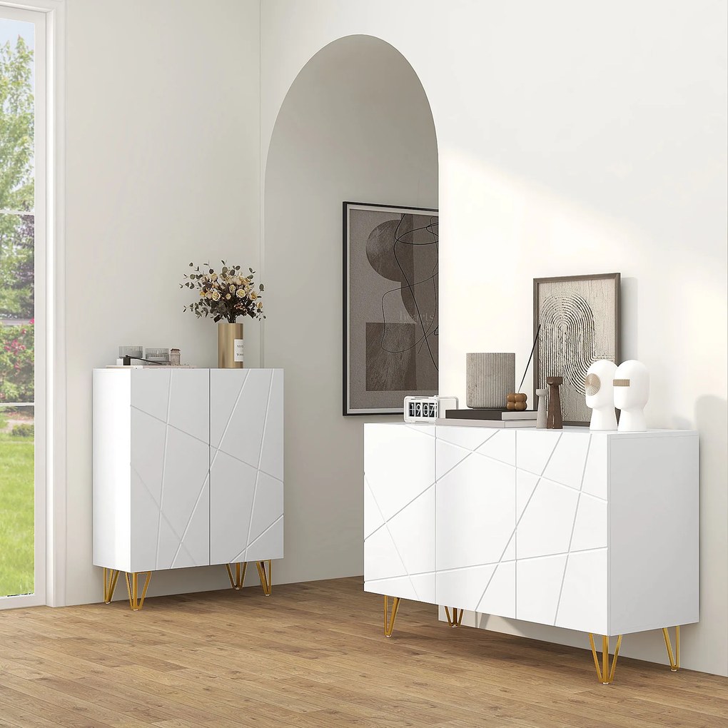 Aparador para Sala Aparador de Entrada com 3 Portas e Prateleiras Ajustáveis para Cozinha Sala 120x40x75 cm Branco Brilhante