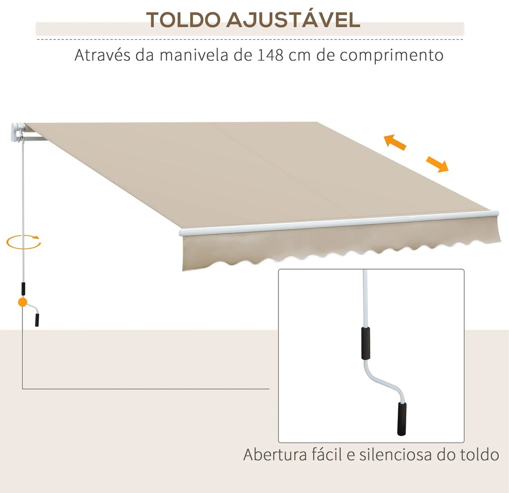 Toldo Manual Retrátil 350x250 cm Toldo para Varanda com Manivela de Me