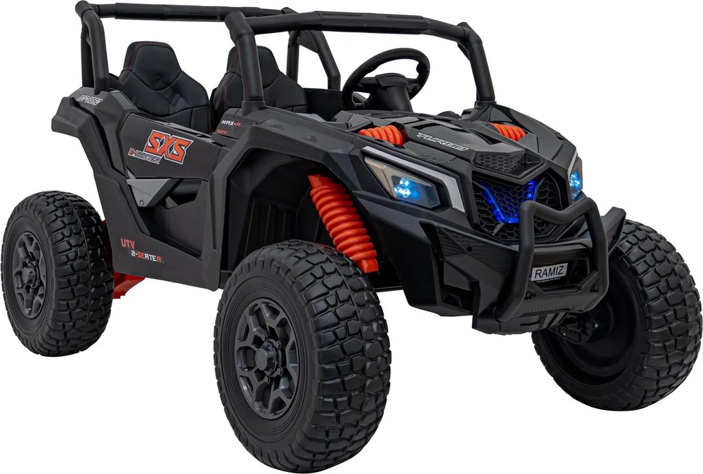 Buggy elétrico para Crianças 24V, 4x4, 4 motores 200W, UTV X3 Off-Road, Rodas de espuma EVA, 2x Assentos Couro ecológico Preto