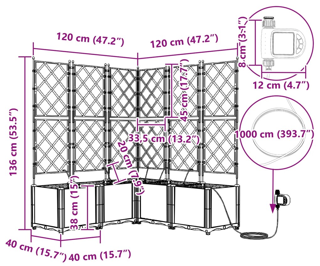 Jardineiras com Sistema de Irrigação em Água 5 pcs Cinza
