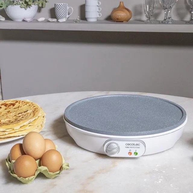 Máquina para crepes Fun Crepestone. 1000 W, Placa com revestimento antiaderente RockStone, Termóstato ajustável, Rolo de espalhamento e Espátula Inclu
