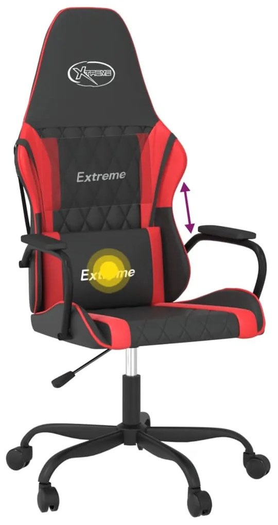 Cadeira gaming massagens couro artificial preto e vermelho