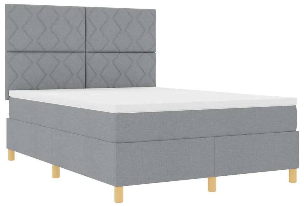 Cama Box Spring com Colchão Cinza Claro 140x200 cm Tecido