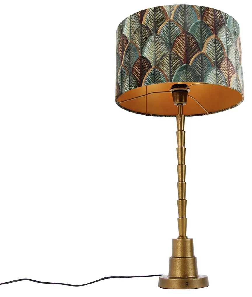 Candeeiro de Mesa Bronze com Abajur de Veludo Design Folha e Interior Dourado - Pisos