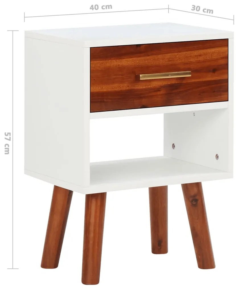 Mesa de cabeceira em madeira de acácia maciça 40x30x57 cm