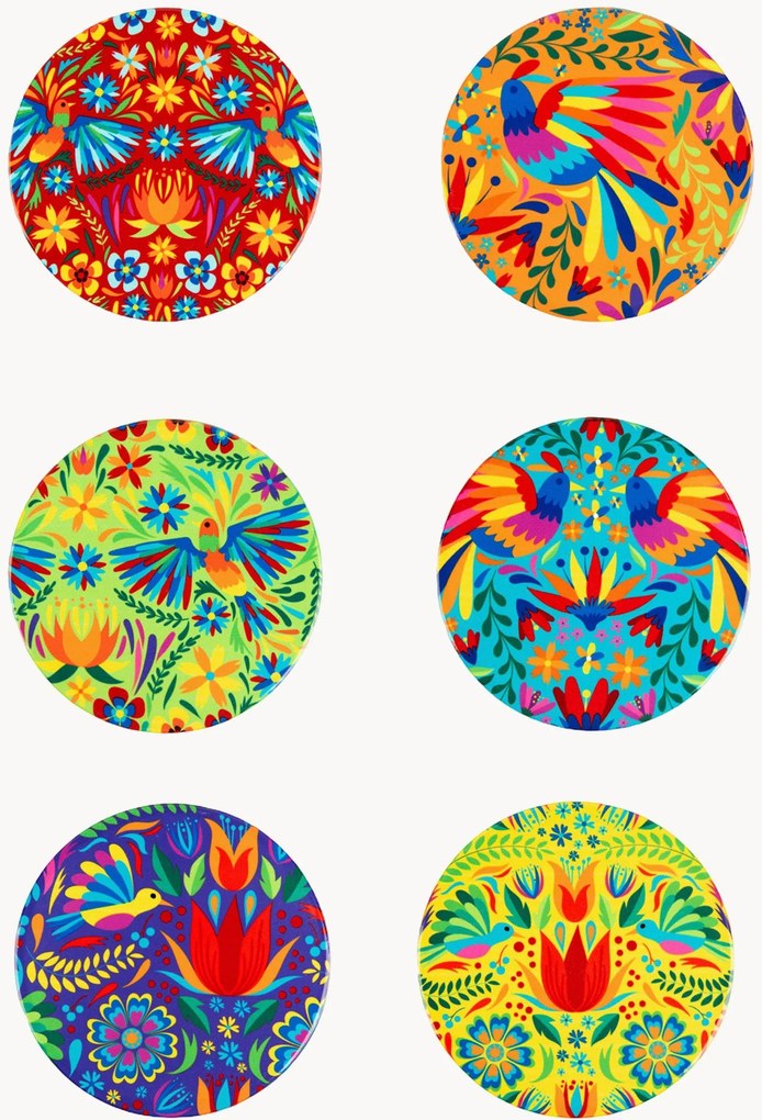 Bases para copos Mexican Flowers, conjunto de 6