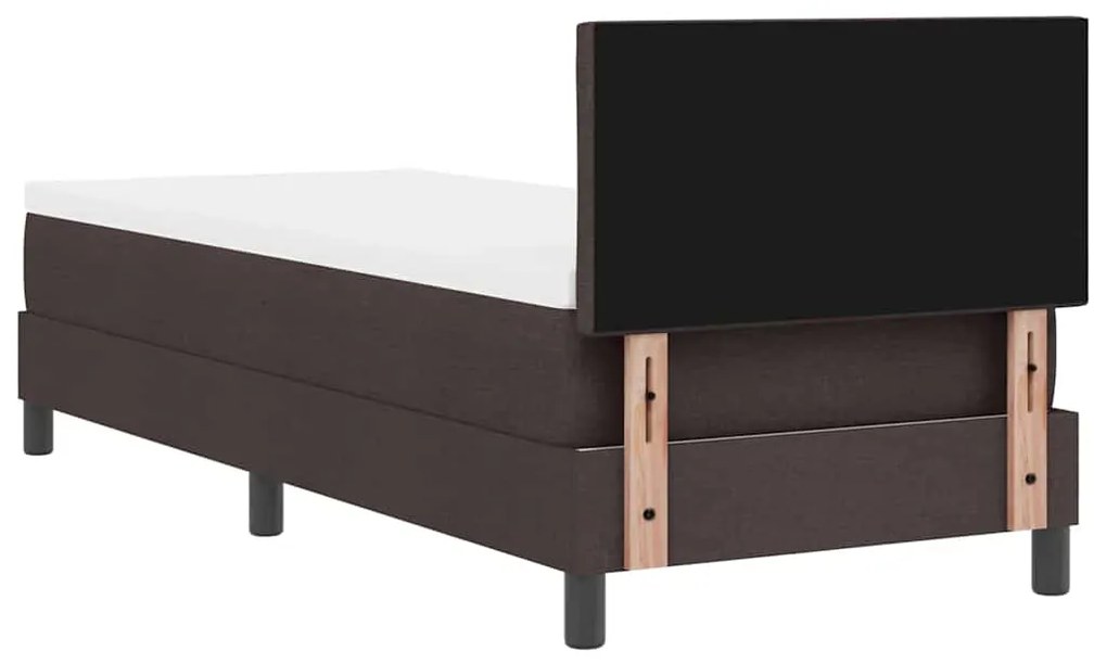 Cama Box Spring com Colchão &amp; LED Castanho Escuro 80x200 cm Tecido