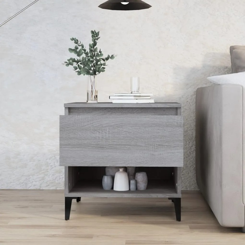 vidaXL Mesa de apoio 50x46x50 cm derivados de madeira cinzento sonoma