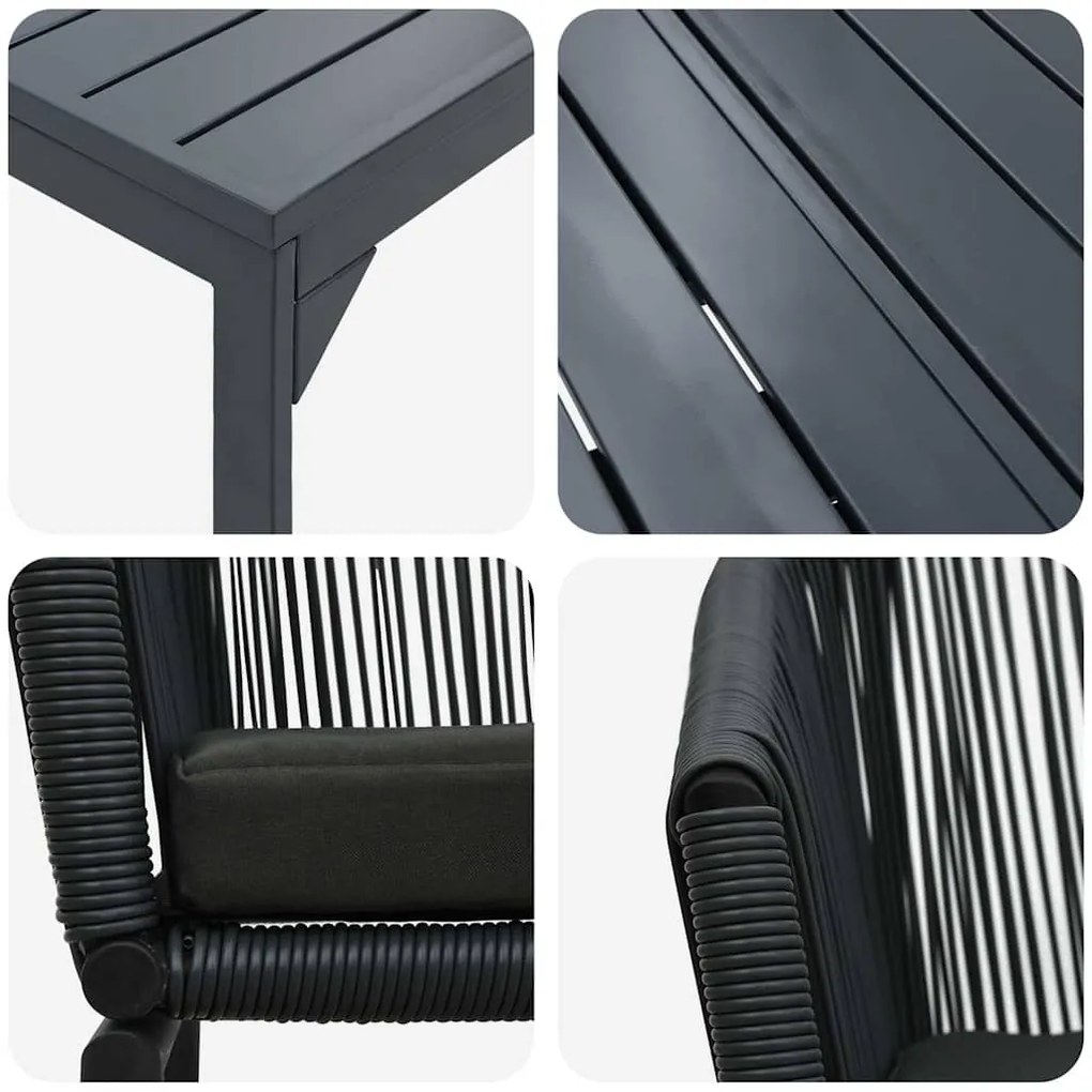 Conjunto de Jantar para Jardim Manual 9 pcs Preto Largo