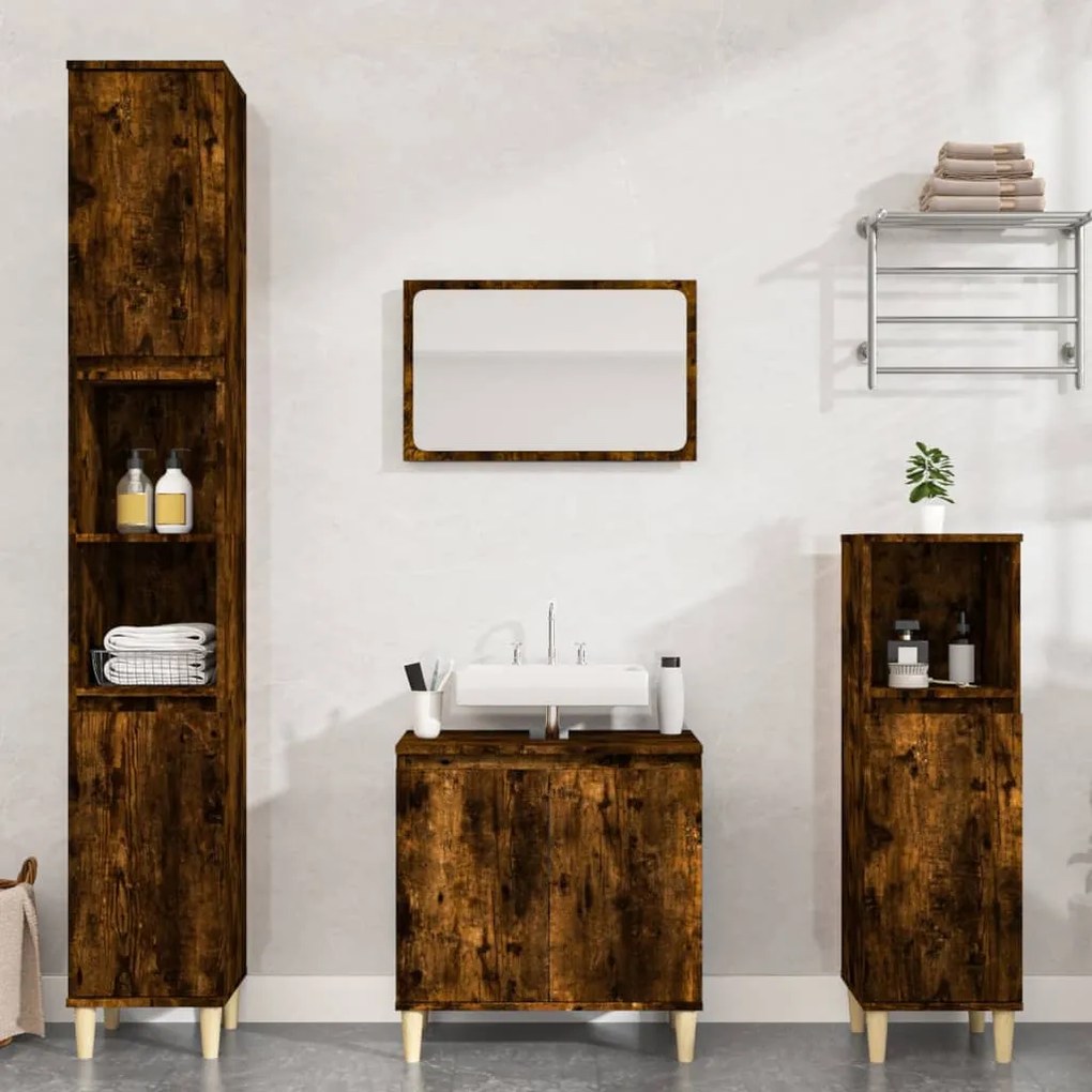 vidaXL 3 pcs conjunto de móveis WC madeira processada carvalho fumado