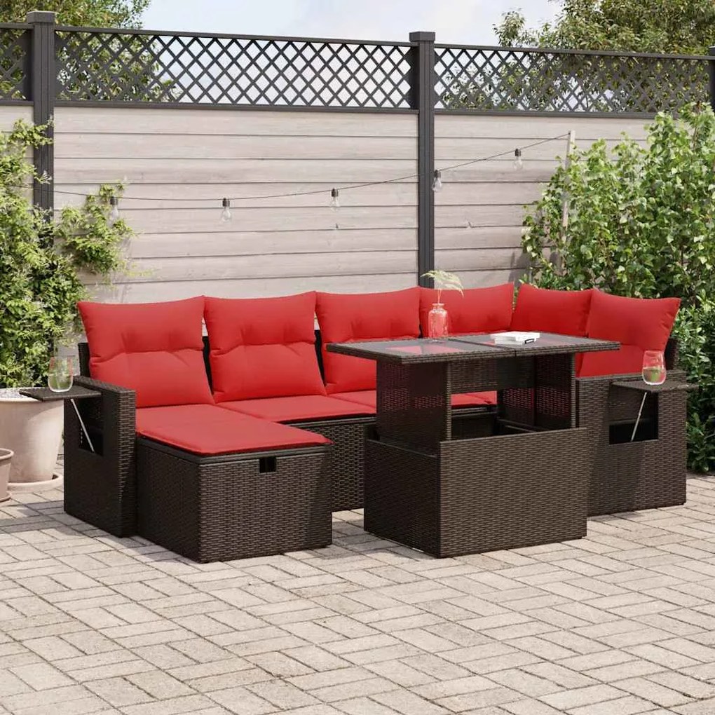 7 pcs conjunto sofás jardim c/ almofadões vime PE/acácia preto