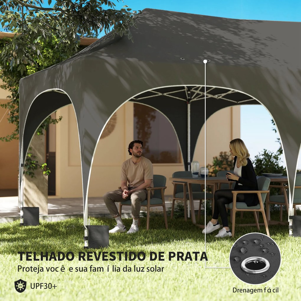 Tenda Dobrável 6x3 m Pop-up com 4 Laterais Removíveis Altura Ajustável e Bolsa de Transporte Cinzento Escuro