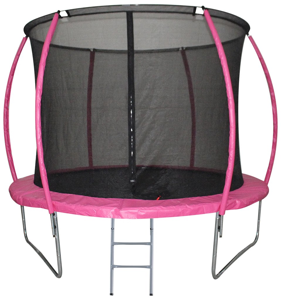 HOMCOM Trampolim de Jardim Φ244cm Trampolim para Crianças e Adultos com Rede de Segurança Cobertura nas Bordas e Escada para Exterior Rosa