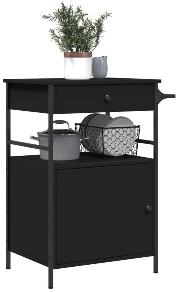 Carrinho de cozinha 56x43x89,5 cm derivados de madeira preto