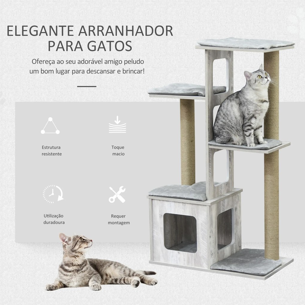 PawHut Árvore Arranhador para Gatos Arranhador de Gatos com Caverna Mú