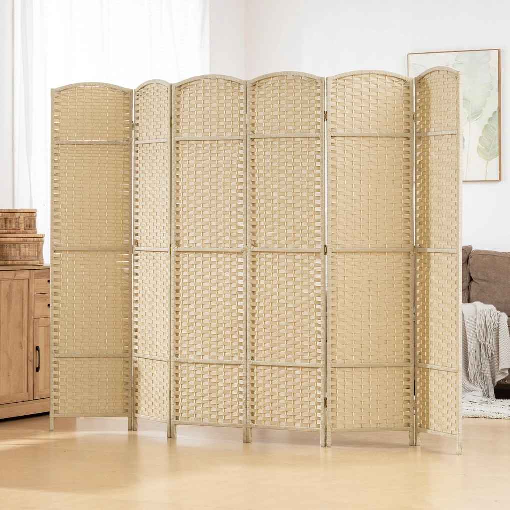 Biombo de interior em madeira com 6 painéis, 240 x 170 cm, divisória dobrável para sala de estar, quarto, acabamento natural