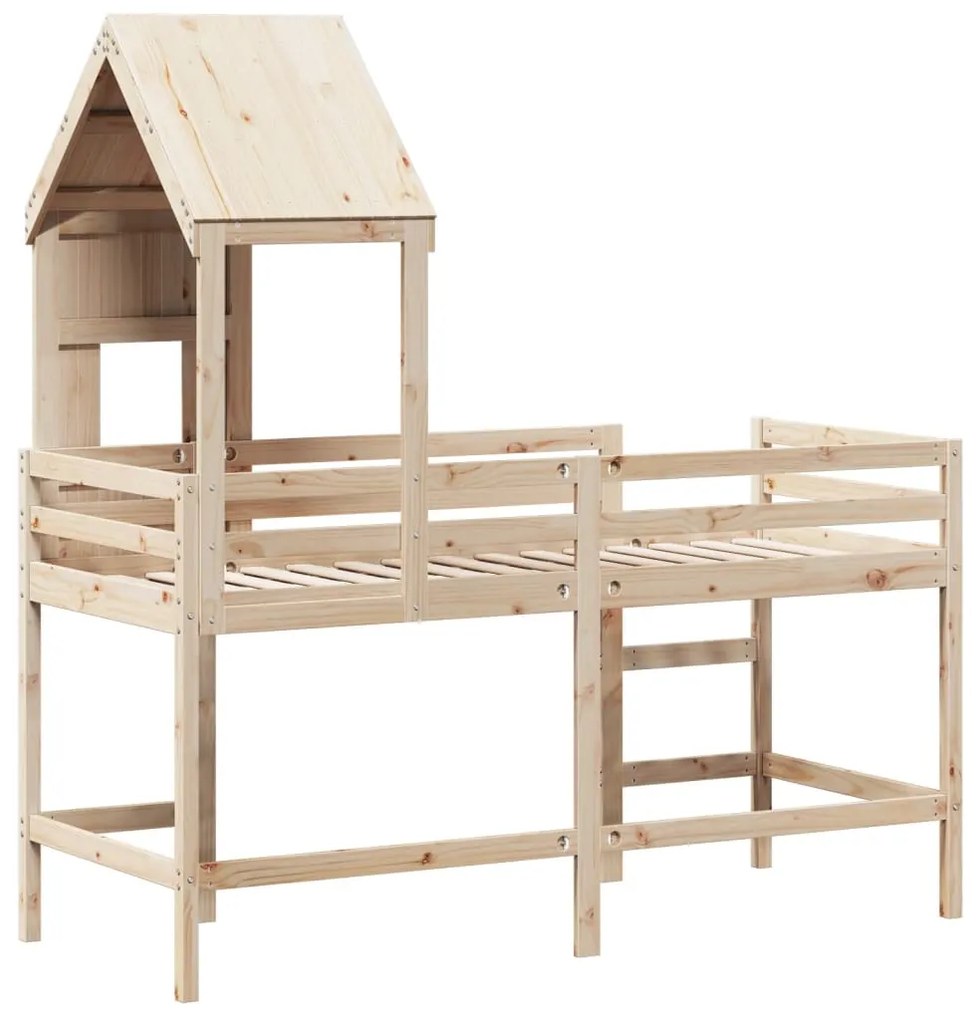 Cama alta c/ escada e telhado 80x200 cm pinho maciço