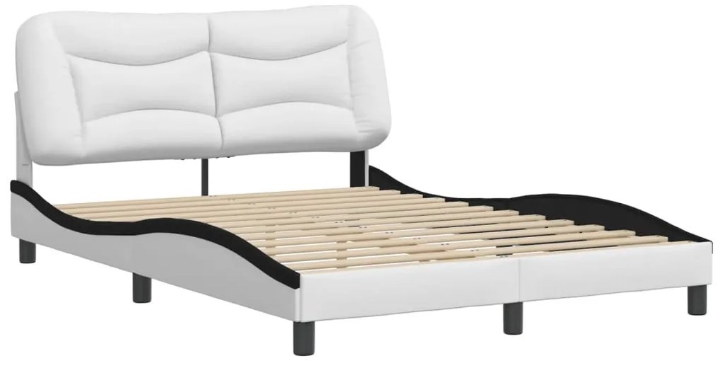 Estrutura cama c/ cabeceira 140x200 couro artif. branco/preto